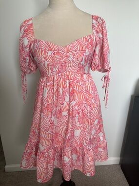 Sincerely Ours Pink White Orange Sweetheart Puff Sleeve Mini Dress